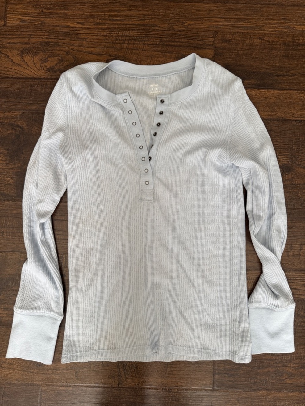 aerie Pale Blue Waffle Henley Snap-Button Top